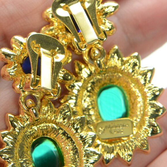 Vintage Kenneth Jay Lane KJL Gold-tone Gemstone & Crystal Drop Earrings - Picture 7 of 8